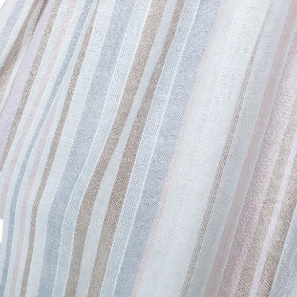 Loft Beach Cotton Linen Blend Striped Midi Dress Neutral Elasticized Waist XXS - Picture 6 of 8